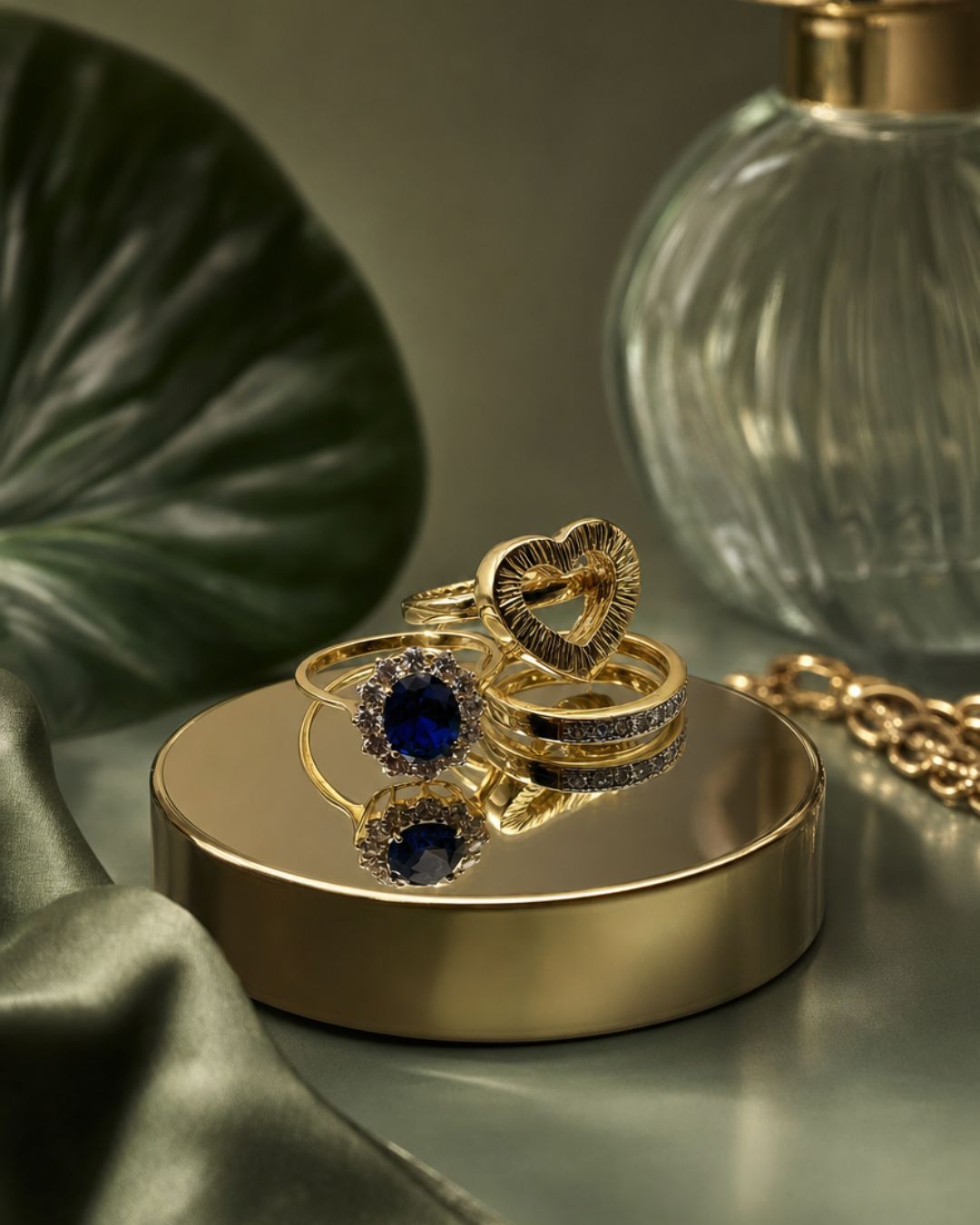 Anillos de oro con piedras, producto editorial Coralia